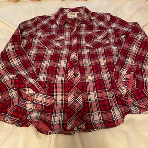Ash & Ember Red Plaid Button UpTop L
